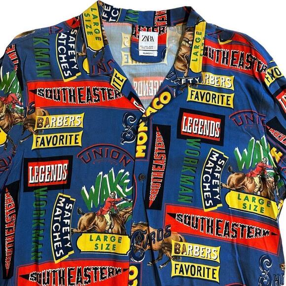 Zara Short Sleeve Button Down Printed Shirt Large - Picture 3 of 7